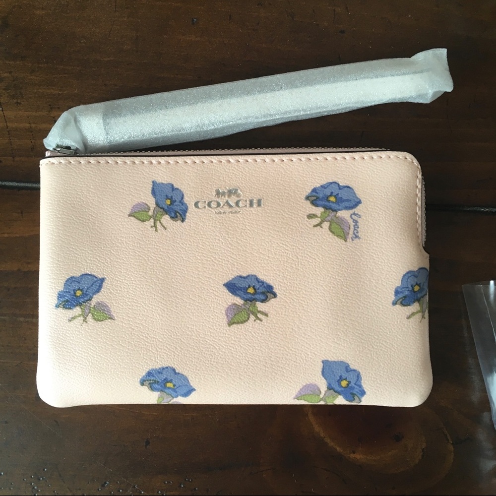 Coach Bell Flower Corner Zip Wallet Pink Blue NIP